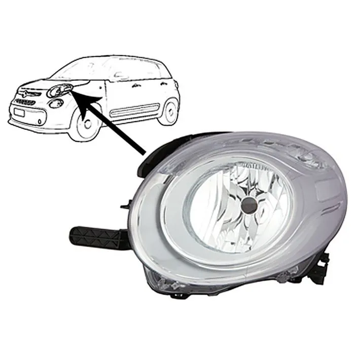 Fiat 500L 2012-2021 Faro Izquierdo Regulación Eléctrica + Motor Con Intermitente Superior Aluminio H7