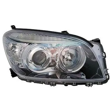 Toyota Rav 4 2006-2008 Farol duplo direito Regulação elétrica Sem motor Cromado Preto HB3+H11